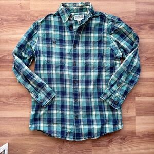 Duluth Trading Co Men’s Free Swingin’ Flannel Shirt – Green/Blue Plaid
